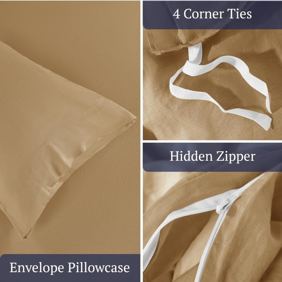 Shilucheng 100%Linen King Duvet Cover Set, Luxury Pure Natural French Flax Linen - Picture 6 of 11